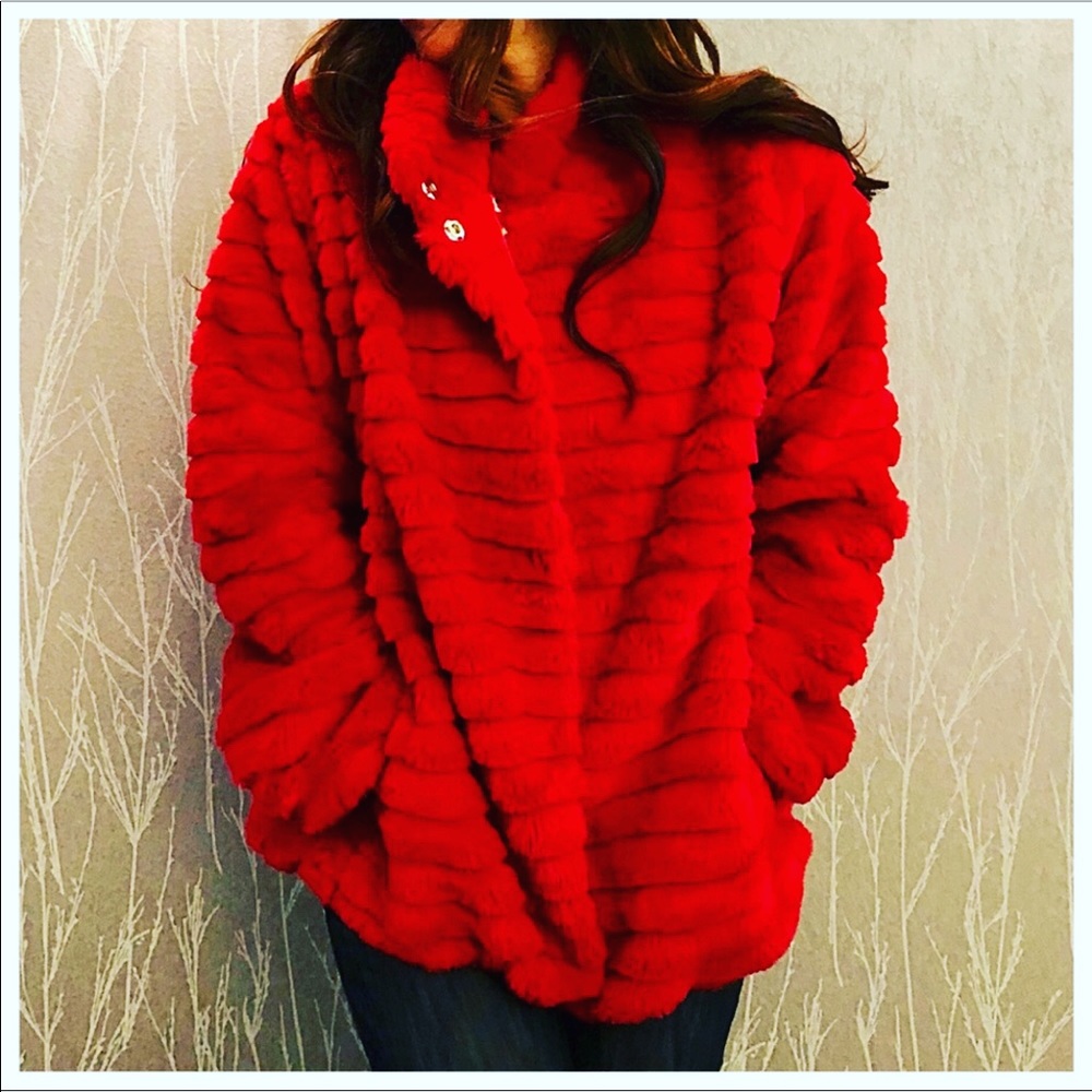 Women's Red Faux Fur Jacket